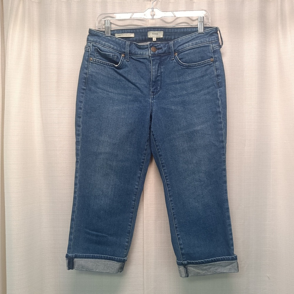 NYDJ Marilyn Straight Crop Jeans Windfall Blue Lift Tuck Womens 8 Denim Casual